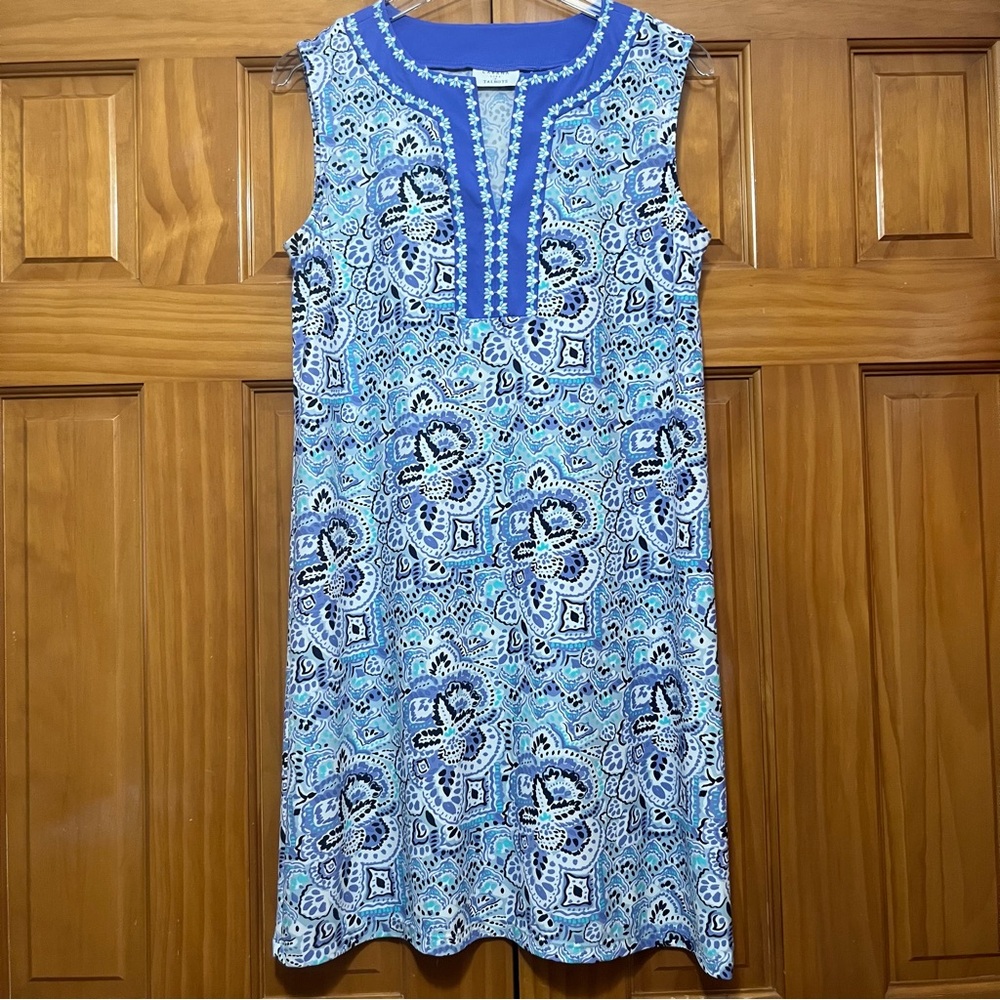 Cabana Life x Talbots Blue and White Patterned Summer Dress